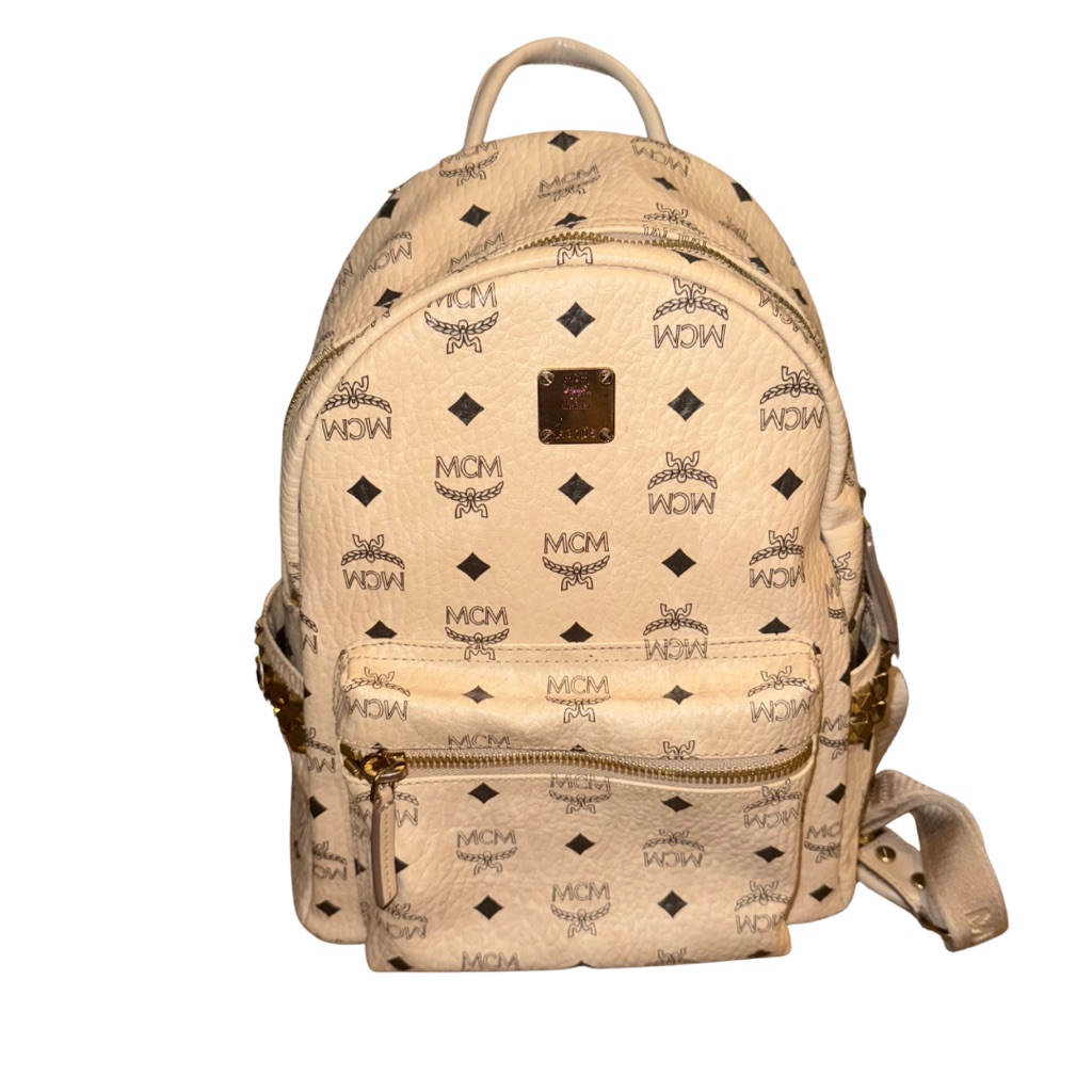 Mcm Beige Leather Monogram Rockstud Backpack